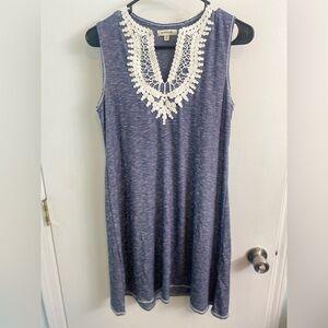 Max Studio Navy and White Striped Knit Dress